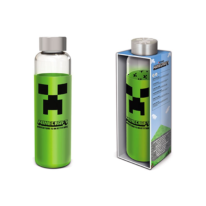 Minecraft Glass Bottle With Silicone Cover 585 Ml Abysse Corp