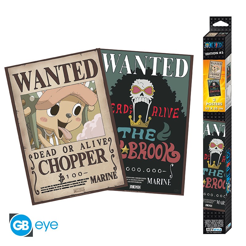 Set 2 Posters Chibi - One Piece - Wanted Brook & Chopper - 52 x 35 cm