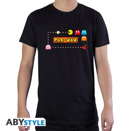 Crew Neck Gamers Mens Pac-Man Logo Band Inspired Black T-Shirt Retro Tee 
