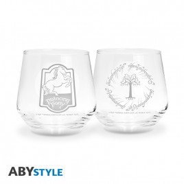 LORD OF THE RINGS - 2 Glass Set Prancing Pony & Gondor tree