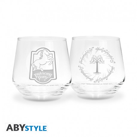 LORD OF THE RINGS - 2 Glass Set Prancing Pony & Gondor tree* - Abysse Corp