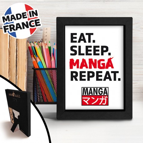 EAT SLEEP MANGA REPEAT - Cadre Kraft Noir - Asian Art x8* - Abysse