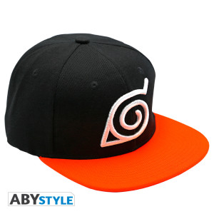NARUTO SHIPPUDEN - Snapback Cap - Black & Orange - Konoha x2