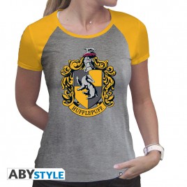 HARRY POTTER - Tshirt "Hufflepuff" woman SS grey & yellow - premium