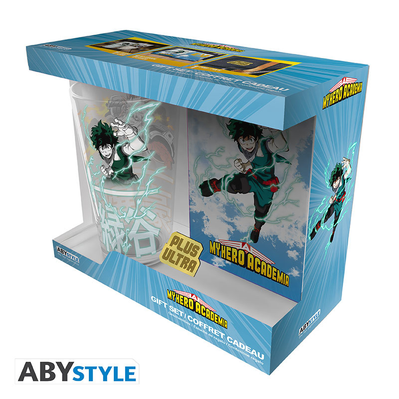 MY HERO ACADEMIA - Pck XXL glass + Pin + Pocket Notebook "Heroes"*