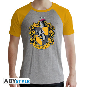 HARRY POTTER - Tshirt "Hufflepuff" man SS grey & yellow - premium*