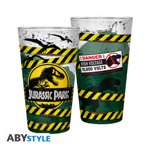 JURASSIC PARK - Large Glass - 400ml -Danger High Voltage - x2