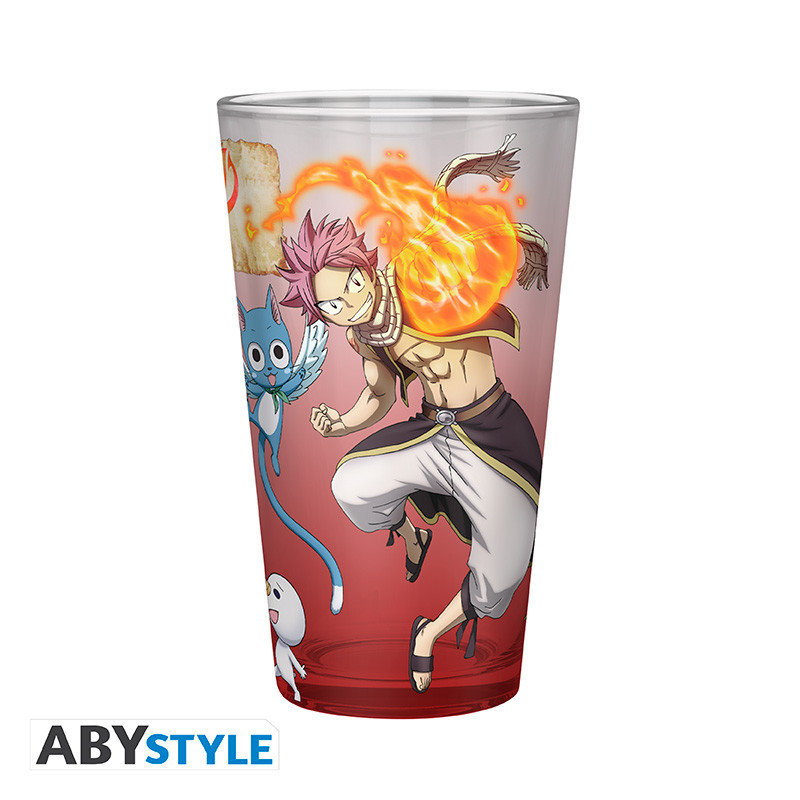 FAIRY TAIL - Large Glass - 400ml - Natsu, Lucy, Happy & Plue S7 - x2