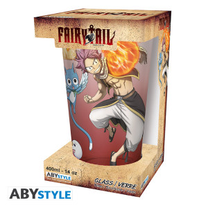 FAIRY TAIL - Large Glass - 400ml - Natsu, Lucy, Happy & Plue S7 - x2