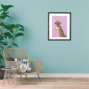 GBEYE - Tirage encadré "Giraffe pink bubble gum par Sar" (40x50cm) x2
