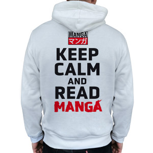 KEEP CALM AND READ MANGA - Sweat Asian Art homme sans zip blanc*