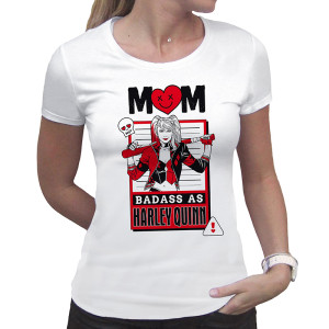 DC COMICS - Woman white tshirt - "MOM BADASS AS HARLEY QUINN"*