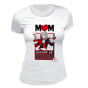 DC COMICS - Woman white tshirt - "MOM BADASS AS HARLEY QUINN"*