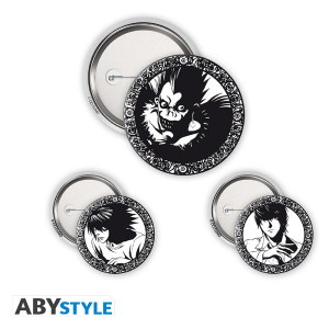 DEATH NOTE - Pack de Badges - Light, L & Ryuk X4
