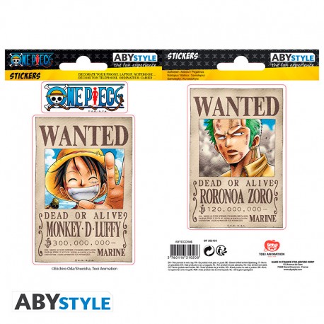 ONE PIECE - Stickers - 16x11cm/ 2 planches - Wanted Luffy/ Zoro *