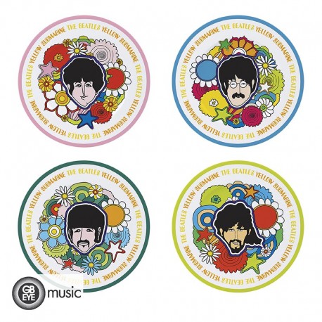 THE BEATLES - Set of 4 Plates - Yellow Sub Flowers