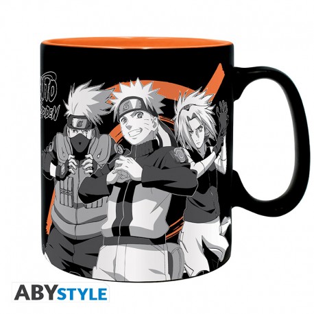 NARUTO SHIPPUDEN - Mug - 460 ml - Groupe noir & blanc - avec boîte x2