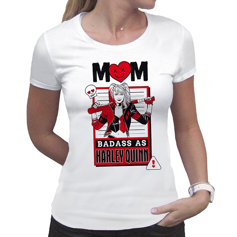 DC COMICS Woman white tshirt MOM BADASS AS HARLEY QUINN Abysse Corp