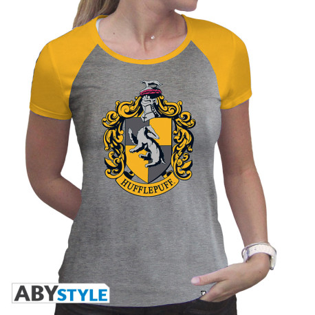 HARRY POTTER - Tshirt "Hufflepuff" woman SS grey & yellow - premium*